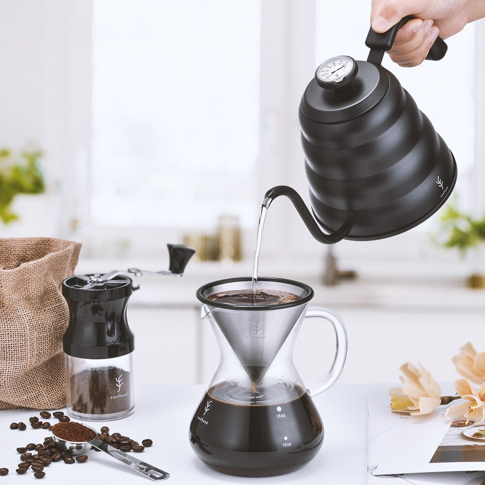 Edelstahl Pour Over Kaffeekanne Tropfenkocher mit Thermometer | Karnz