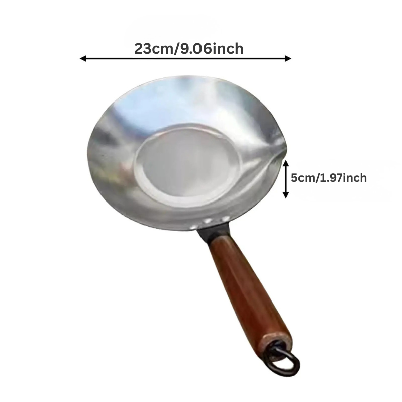 Edelstahl Zucker Schmelzpfanne Wok mit Auslauf Holzgriff | Karnz