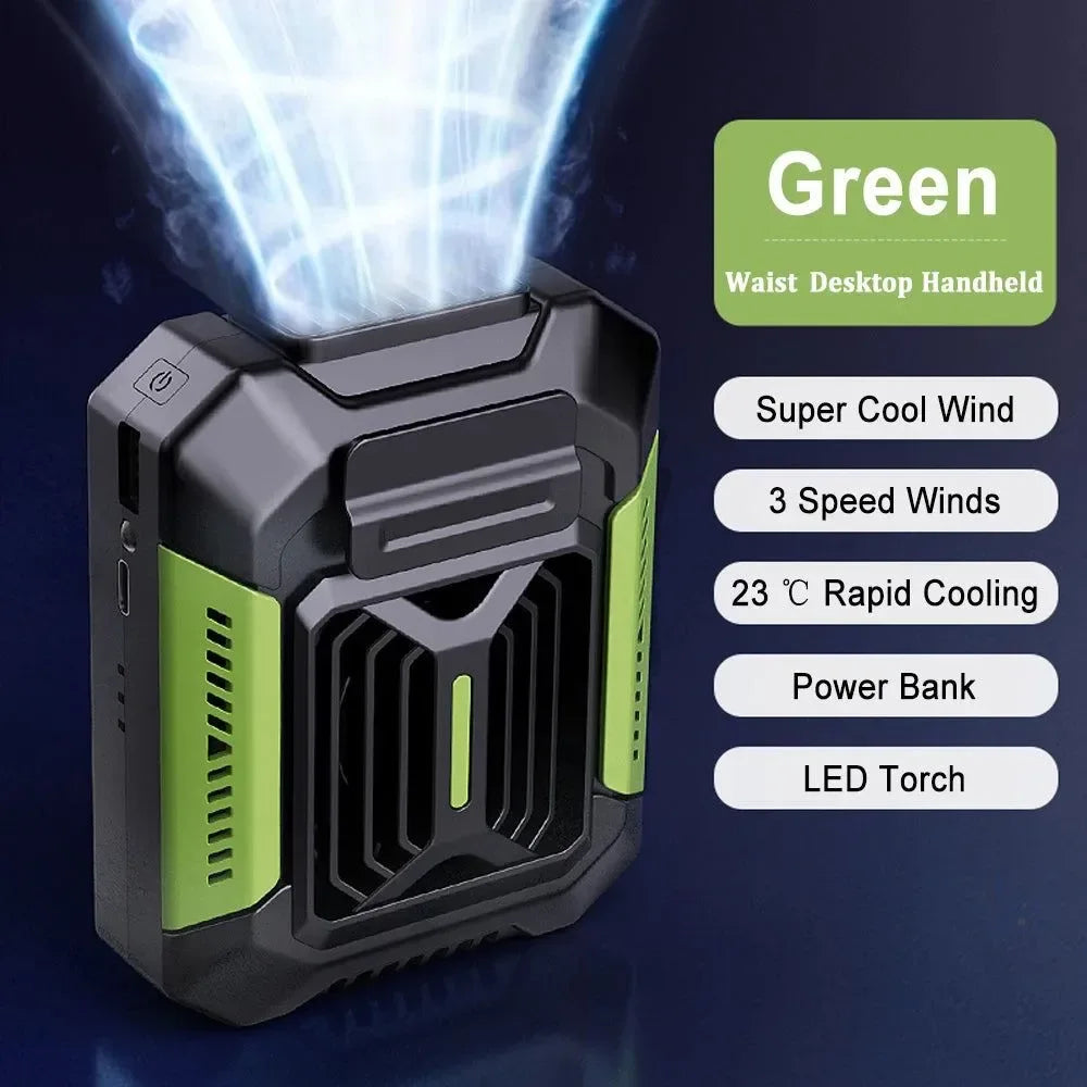 Tragbarer Taillenclip-Ventilator – Mini-Hängender Hals- & Taillenventilator mit Powerbank & LED-Licht | Karnz