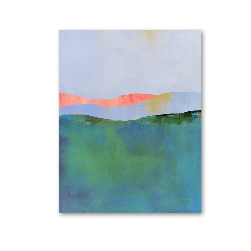 Abstract Blau Gelb Aquarell Horizont - Leinwand Wandkunst Druck