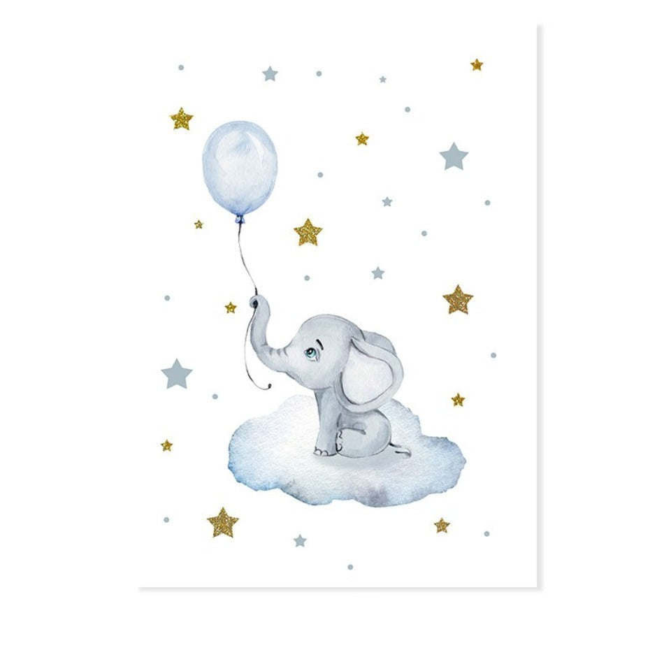Blaußer Heißluftballon-Elefant - Leinwand Wandkunst Druck