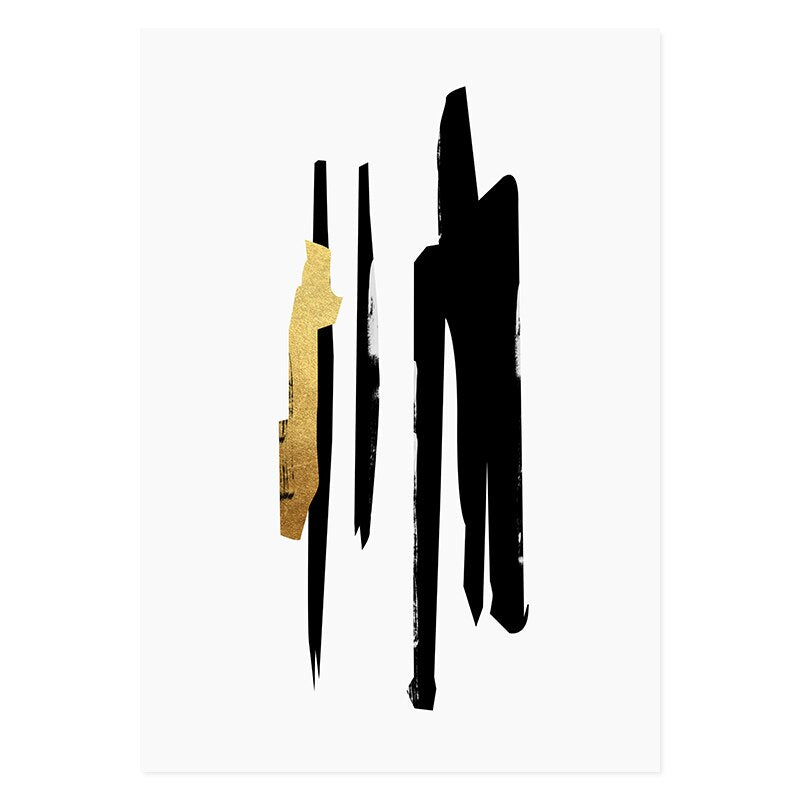 Abstract Schwarz & Gold Pinselstrich - Leinwand Wandkunst Druck
