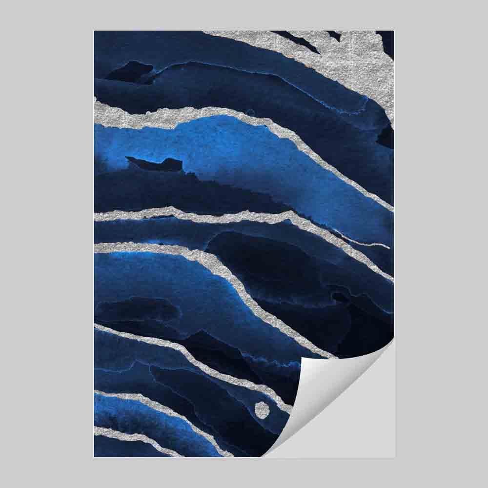 Abstrakter Kunstdruck in Marineblau und Silber Nr. 2