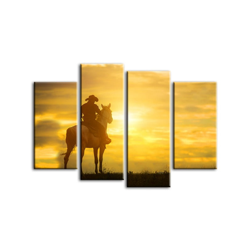 Ein Cowboy und sein Pferd - Leinwand Wandkunst Gemälde 4 Teile