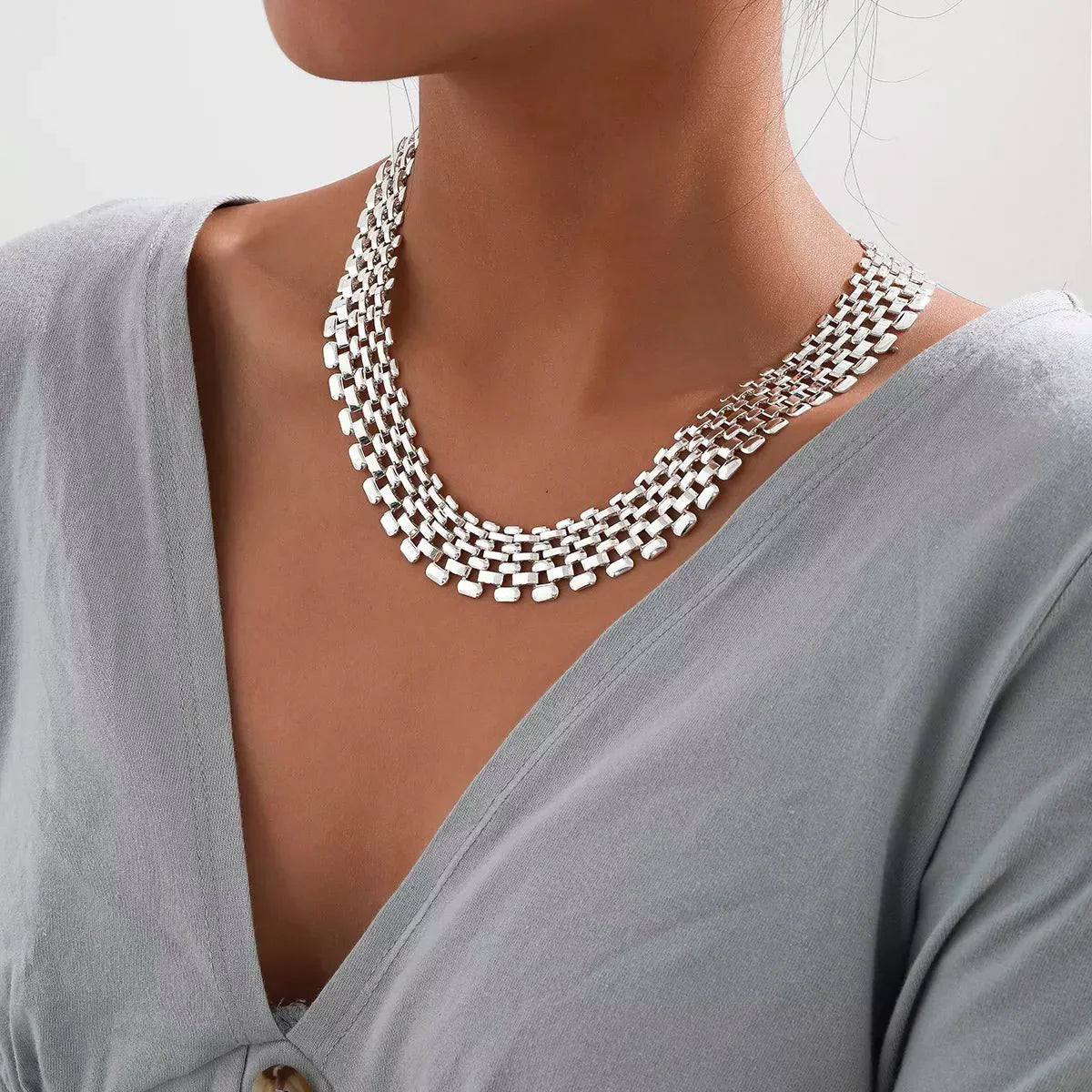 Karnz | Breite Fluss Flachkette Choker Halskette