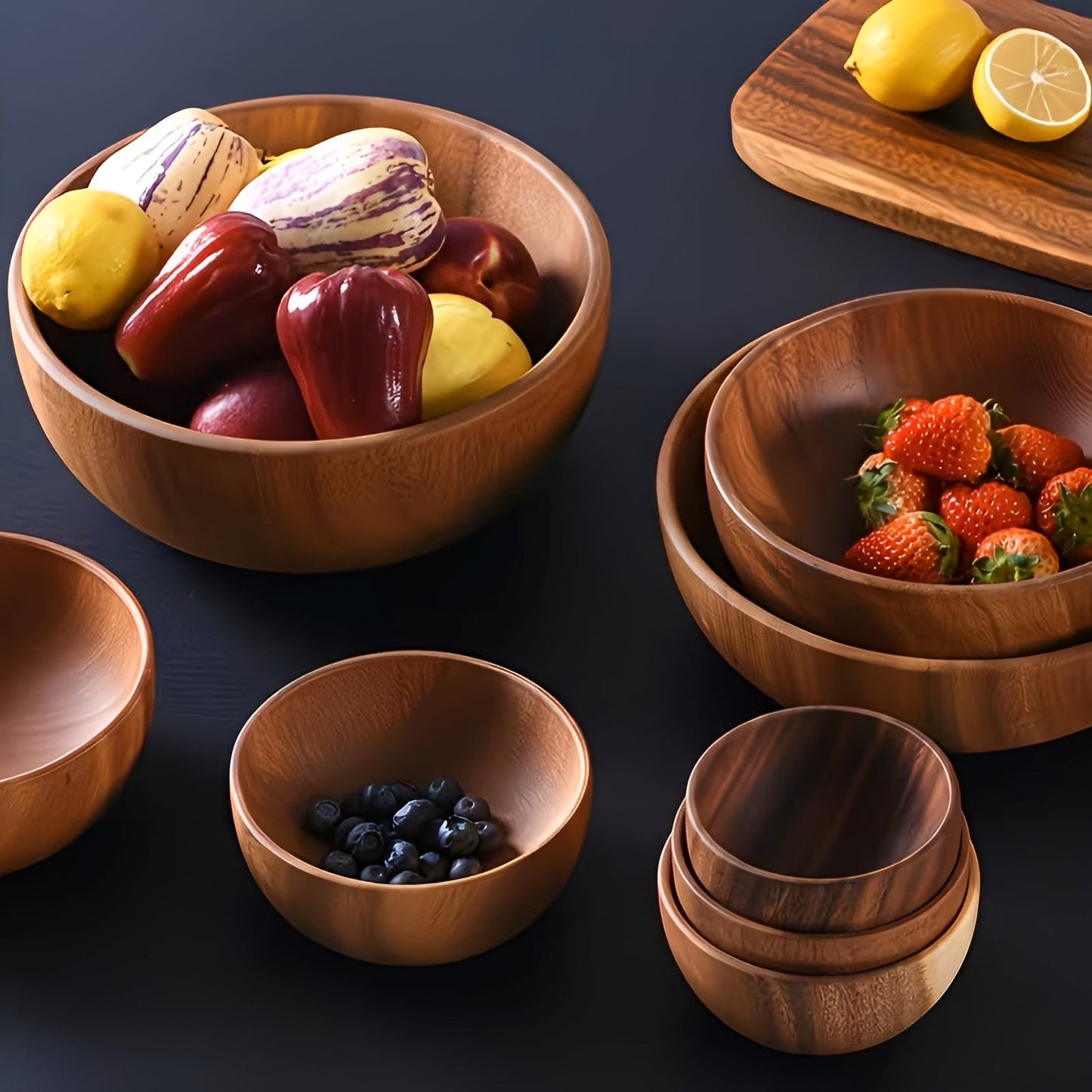 Holzservierschalen-Set (4-teilig) – Wiederverwendbar und handgefertigt | Perfekt für Salat, Suppe, Reis & Ramen | Karnz