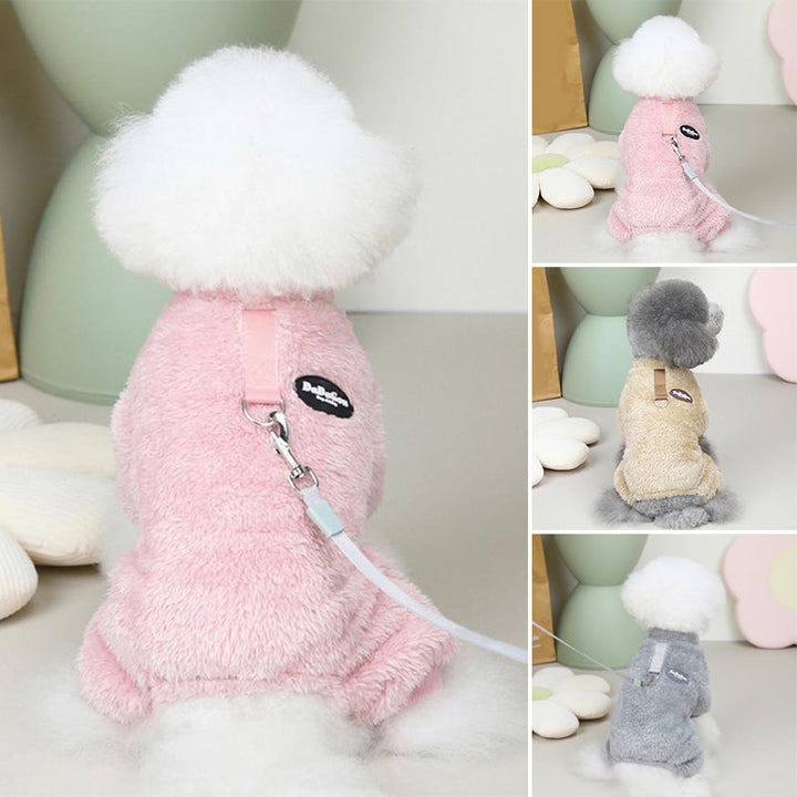 Fleece Haustier Elastischer Overall mit Leinenring Karnz