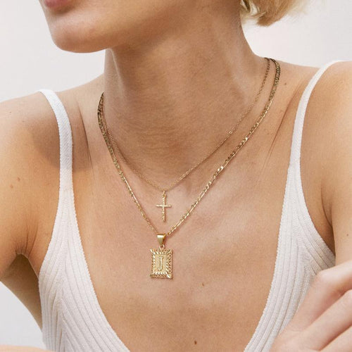 Karnz | 2pc 14k Initialen & Kreuz Anhänger Set