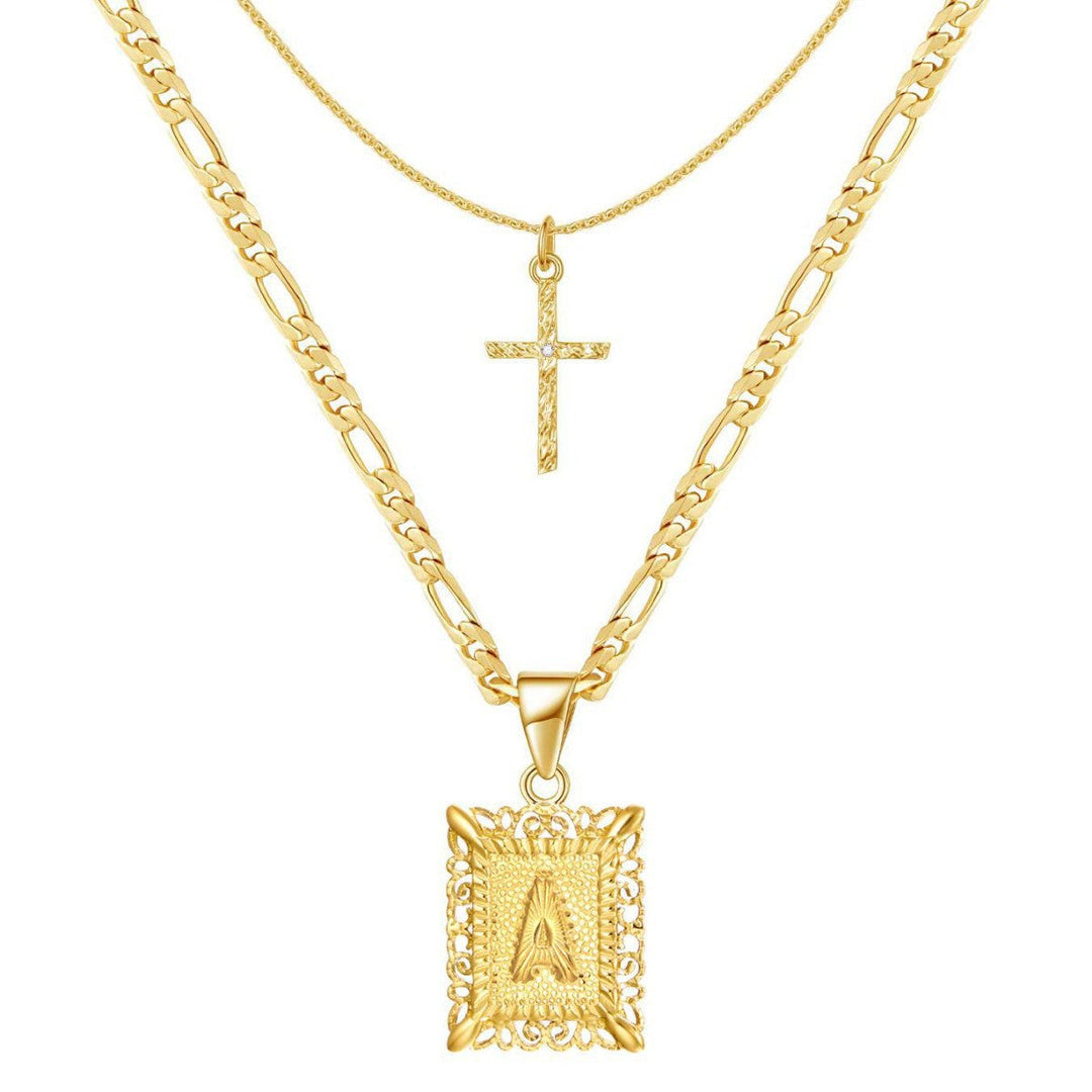 Karnz | 2pc 14k Initialen & Kreuz Anhänger Set