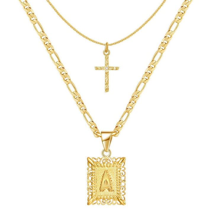 Karnz | 2pc 14k Initialen & Kreuz Anhänger Set