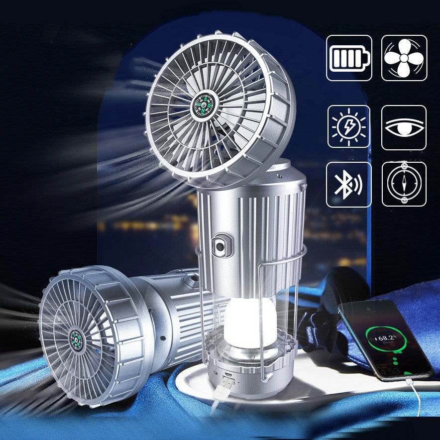 Multifunktionales Solar-Campinglicht mit Ventilator, Bluetooth-Lautsprecher, Powerbank & Kompass | Karnz