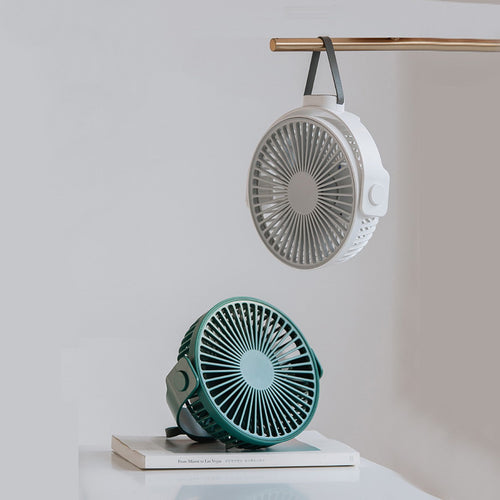 2-in-1 Wiederaufladbarer Tragbarer Hängender / Schreibtisch Ventilator, mit Nachtlicht, 4 Einstellbare Windgeschwindigkeiten | Karnz