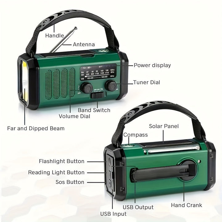 Karnz | StormMate X10 Notfallradio mit 10.000 mAh Powerbank | Solar, Kurbel & USB-C | LED-Licht, SOS-Alarm & Kompass | AM/FM/NOAA