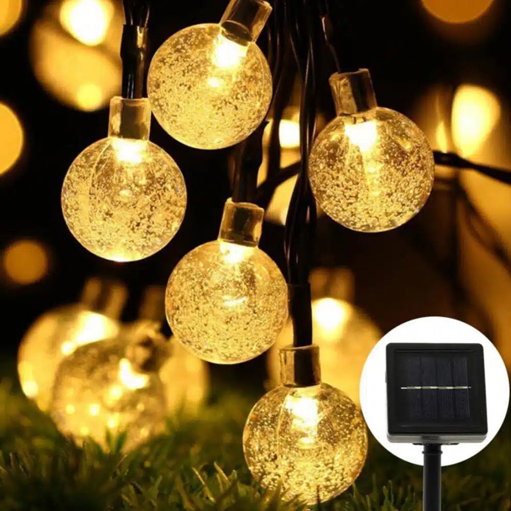 Lichterkette mit 30 Kugeln – Aufladung über Solarzellenpanel | Karnz