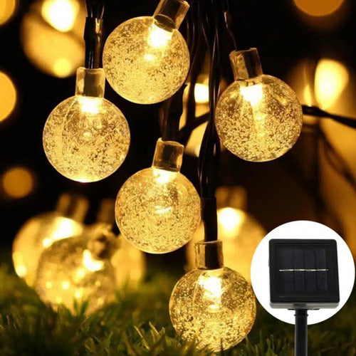 Lichterkette mit 30 Kugeln – Aufladung über Solarzellenpanel | Karnz