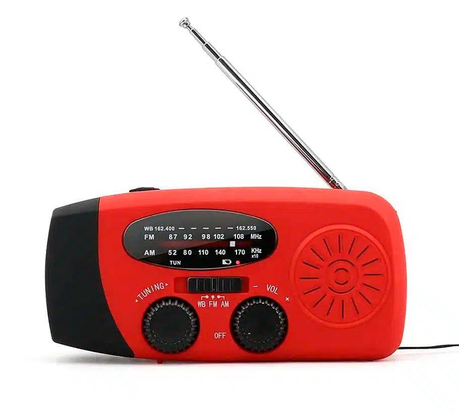 Notfallradio FM/AM mit integrierten Solarzellen, Taschenlampe, Powerbank & Handkurbel | Karnz