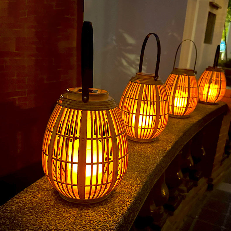 Moderne Art Deco Solar Runde Laterne Rattan LED Außen Landschaftslicht Für Garten | Karnz