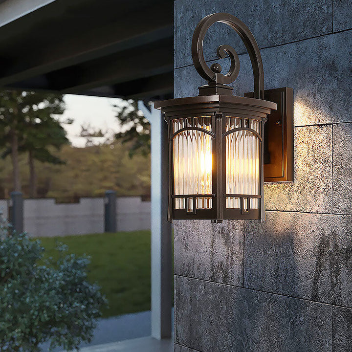 Moderne quadratische Aluminium-Glas-carved 1-Licht Außen wasserdichte Wandlampe | Karnz