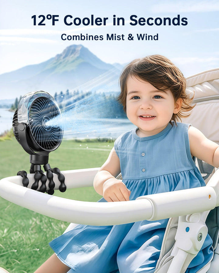 Misting Kinderwagens Fan – Tragbarer Babyfan mit Spray | Karnz