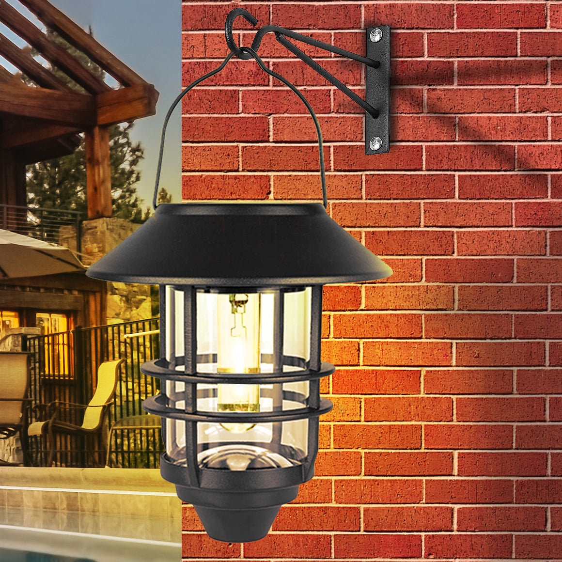Moderne, retro-inspirierte, wasserdichte Wandleuchte aus Aluminium und Glas mit Solarfunktion, zylinderförmig, einflammig, zum Aufhängen an der Wand für die Terrasse