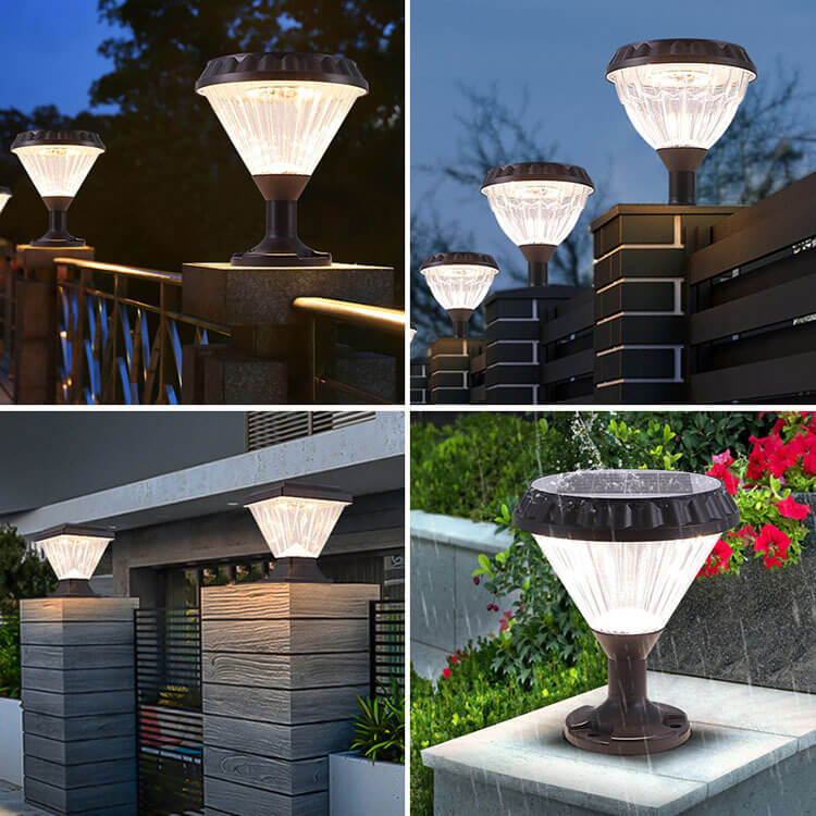 Modernes schwarzes Solar-Druckguss-Aluminium-Glas-Außen-Patio-Wasserdicht-Säulen-Hochlicht | Karnz