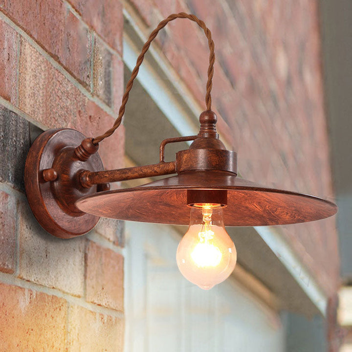 Zeitgenössische industrielle wasserdichte Metallplatten-Schüssel 1-Licht Wandleuchte Lampe für Außenpatio | Karnz