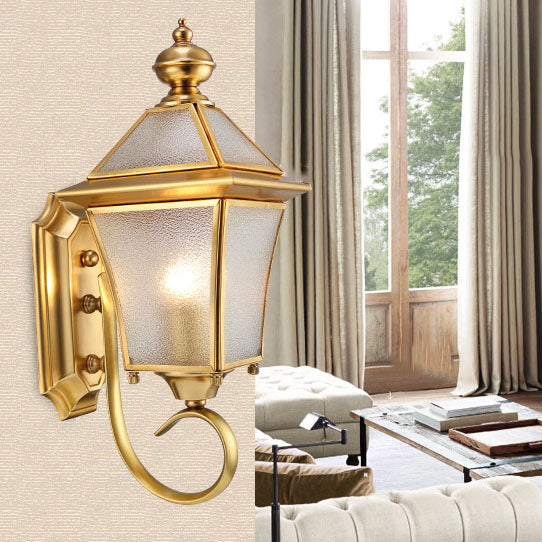 Europäische, moderne Luxus-Wandleuchte für den Außenbereich, viereckig, wasserdicht, aus Messing und Glas, mit einer Lichtquelle