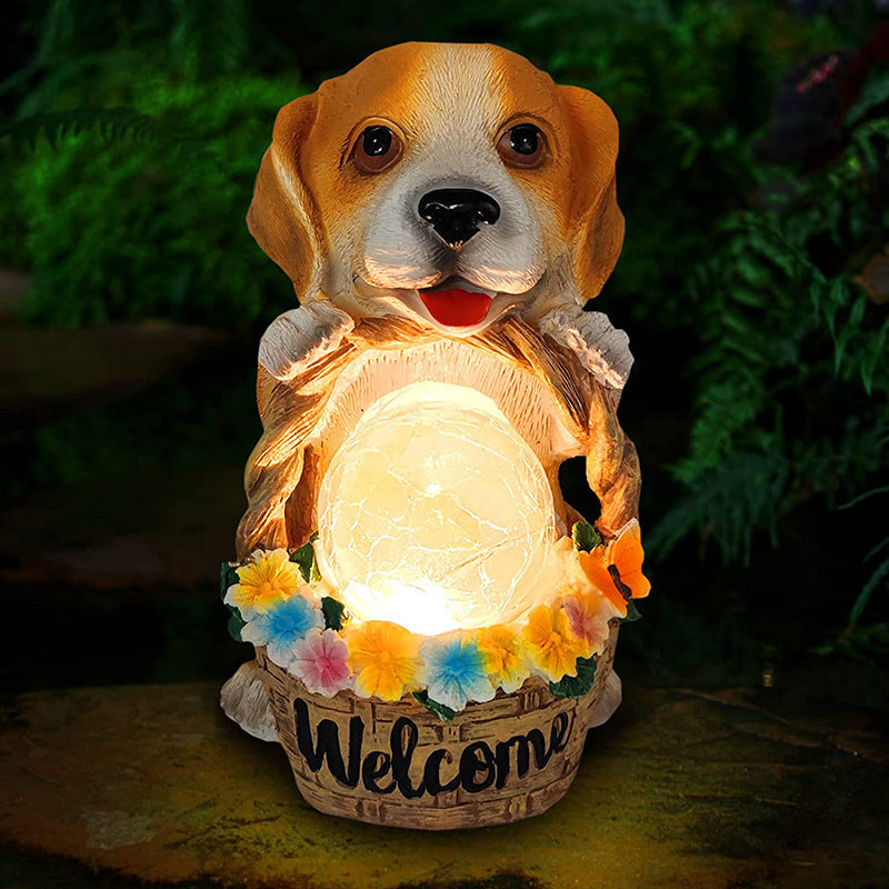 Solar Outdoor Puppy Willkommen LED Garten Harz Landschaftslicht | Karnz