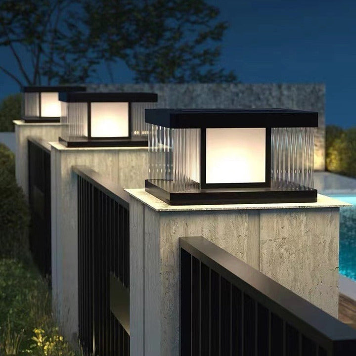 Moderne Einfachheit Aluminium Quadrat Wasser-gewelltes Glas LED wasserdichte Solar Pfostenlampe Rasenlicht für Garten | Karnz