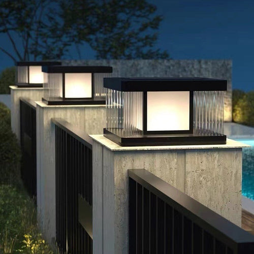 Moderne Einfachheit Aluminium Quadrat Wasser-gewelltes Glas LED wasserdichte Solar Pfostenlampe Rasenlicht für Garten | Karnz