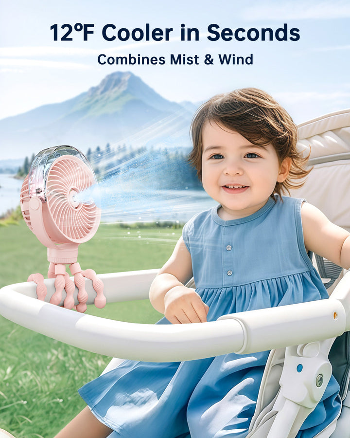 Misting Kinderwagens Fan – Tragbarer Babyfan mit Spray | Karnz