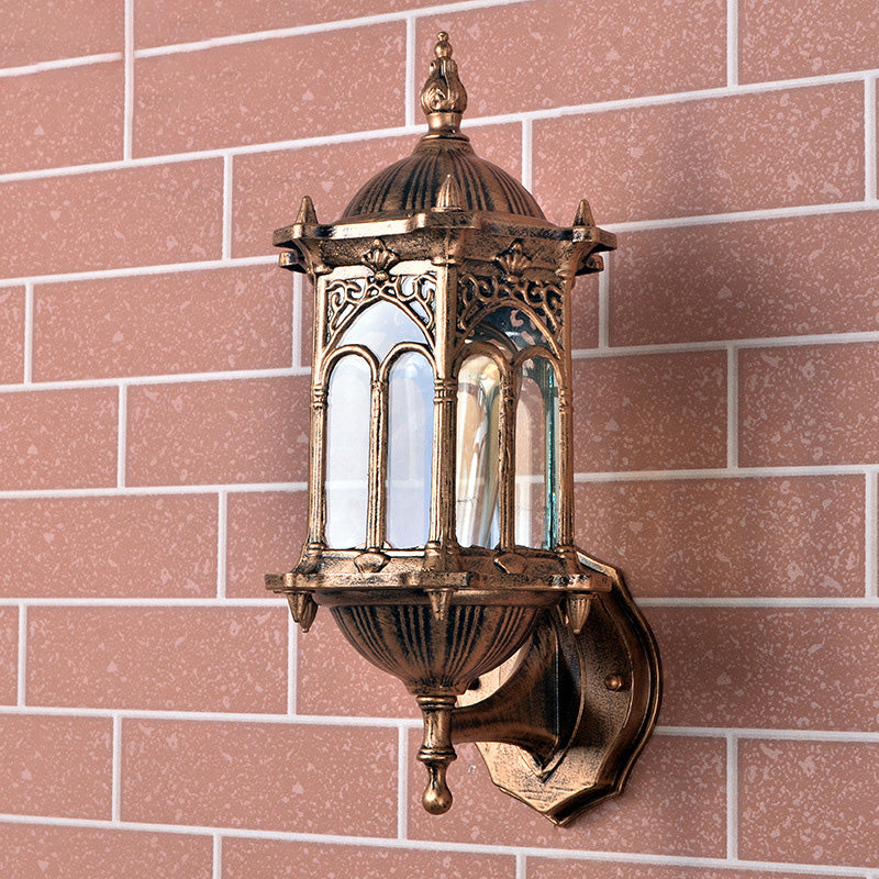 Traditionelle europäische wasserdichte Zylinder-Aluminium-Glas 1-Lampen-Wandlampe für den Garten | Karnz