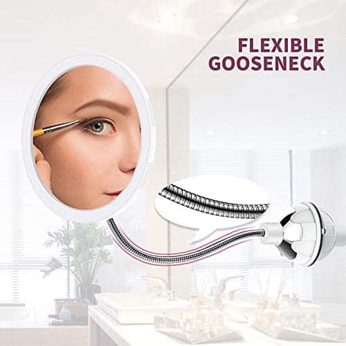 Schminkspiegel mit LED &amp; Vergrößerung - mit Saugnapf und flexiblem Arm | Karnz