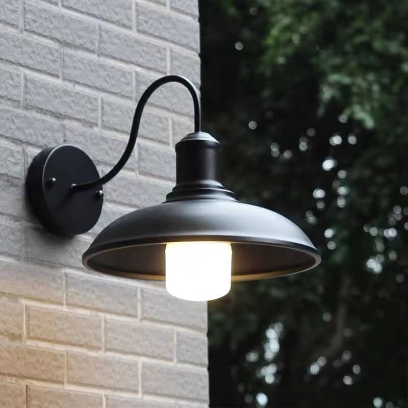 Retro Loft Dome Eisen Außen Wasserdicht 1-Licht Gebogene Arm Wand Sconce Lampe | Karnz