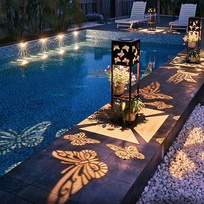 Solar-Schmetterlingsleuchte, Schatten, quadratische Regalleuchte, Pflanzgefäßleuchte, Gartendekoration, wasserdicht, für Terrasse und Garten