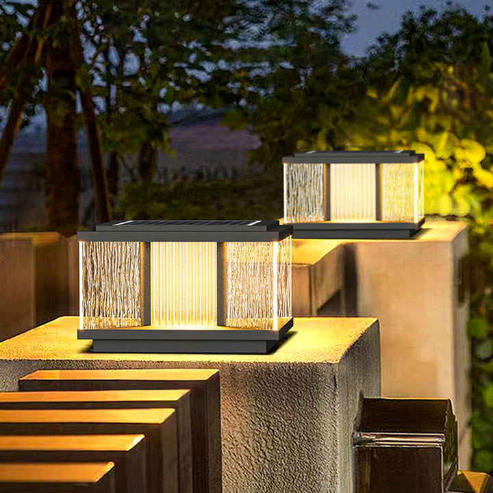 Moderne Einfachheit Aluminium Quadrat Wasser-gewelltes Glas LED wasserdichte Solar Pfostenlampe Rasenlicht für Garten | Karnz