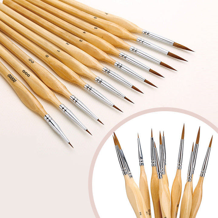 Karnz | 11 Stück Miniatur Detail Pinsel Set mit natürlichem Holzgriff