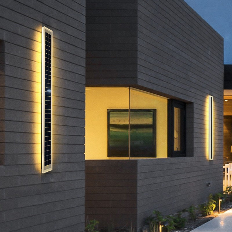 Minimalistische rechteckige LED-Wandleuchte für den Außenbereich, wasserdicht, mit Solarfunktion, für Terrasse und Garten