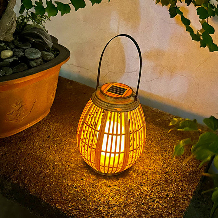 Moderne Art Deco Solar Runde Laterne Rattan LED Außen Landschaftslicht Für Garten | Karnz