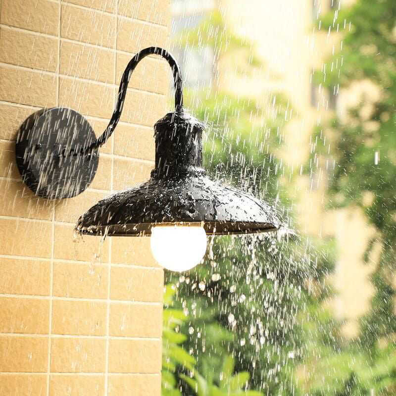 Retro Loft Dome Eisen Außen Wasserdicht 1-Licht Gebogene Arm Wand Sconce Lampe | Karnz