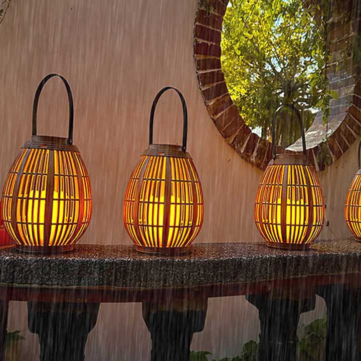 Moderne Art Deco Solar Runde Laterne Rattan LED Außen Landschaftslicht Für Garten | Karnz