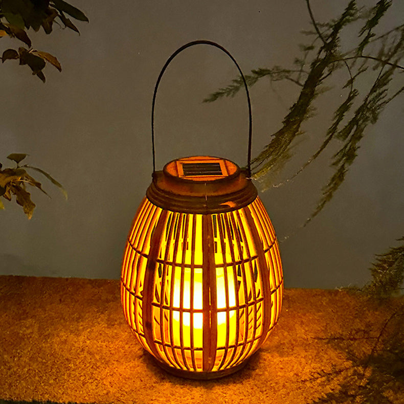 Moderne Art Deco Solar Runde Laterne Rattan LED Außen Landschaftslicht Für Garten | Karnz