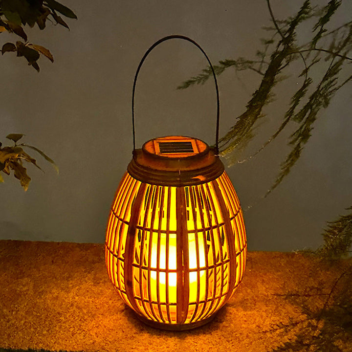 Moderne Art Deco Solar Runde Laterne Rattan LED Außen Landschaftslicht Für Garten | Karnz