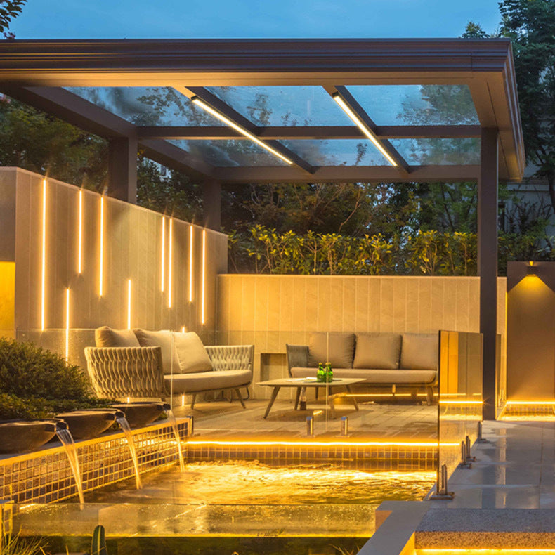 Moderner Minimalistischer Langer Rechteckiger Aluminium PC LED Einbau-Deckenleuchte Für Außenpatio | Karnz