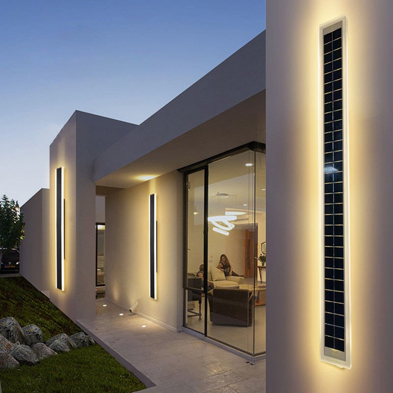 Minimalistische rechteckige LED-Wandleuchte für den Außenbereich, wasserdicht, mit Solarfunktion, für Terrasse und Garten