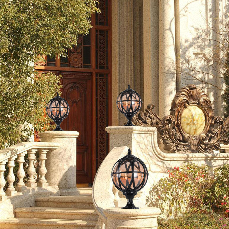 Traditionelle Kolonial-Globus-Glas-Aluminium 1-Licht-Außenleuchte für den Garten | Karnz