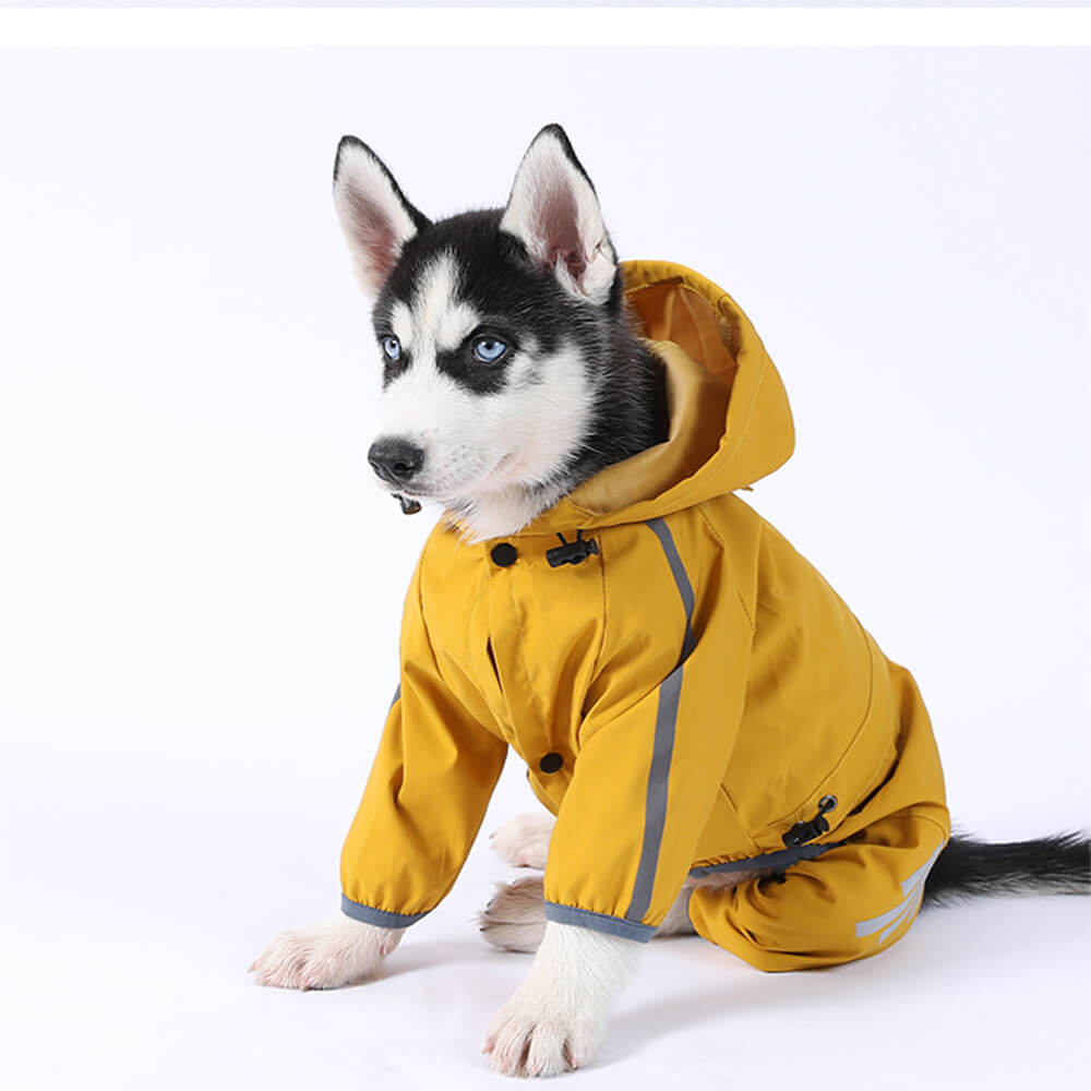 Karnz | RainBuddy Wasserdichter Hunderegenmantel | Reflektierende Streifen | Verstellbar & Mit Kapuze