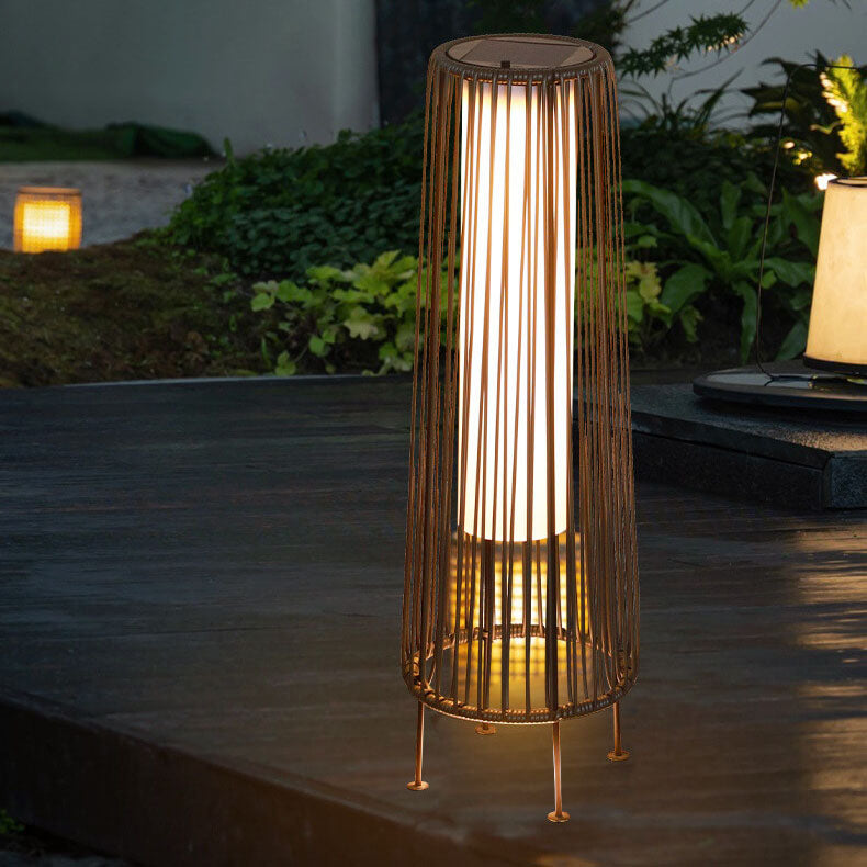 Modern Shabby Chic Solar Rund Trapezförmiges Eisen Rattan Korb LED Außenleuchte Für Außenpatio | Karnz