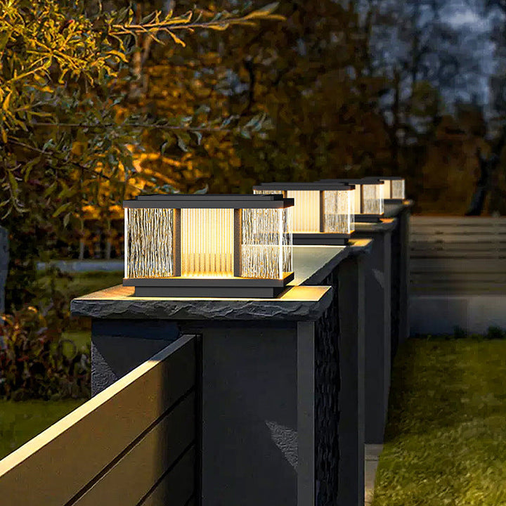 Moderne Einfachheit Aluminium Quadrat Wasser-gewelltes Glas LED wasserdichte Solar Pfostenlampe Rasenlicht für Garten | Karnz