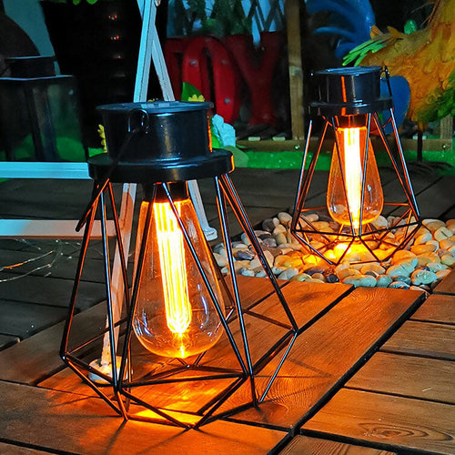 Solar Retro Eisen Laterne Geometrie LED Dekorative Außen Landschaft Licht | Karnz